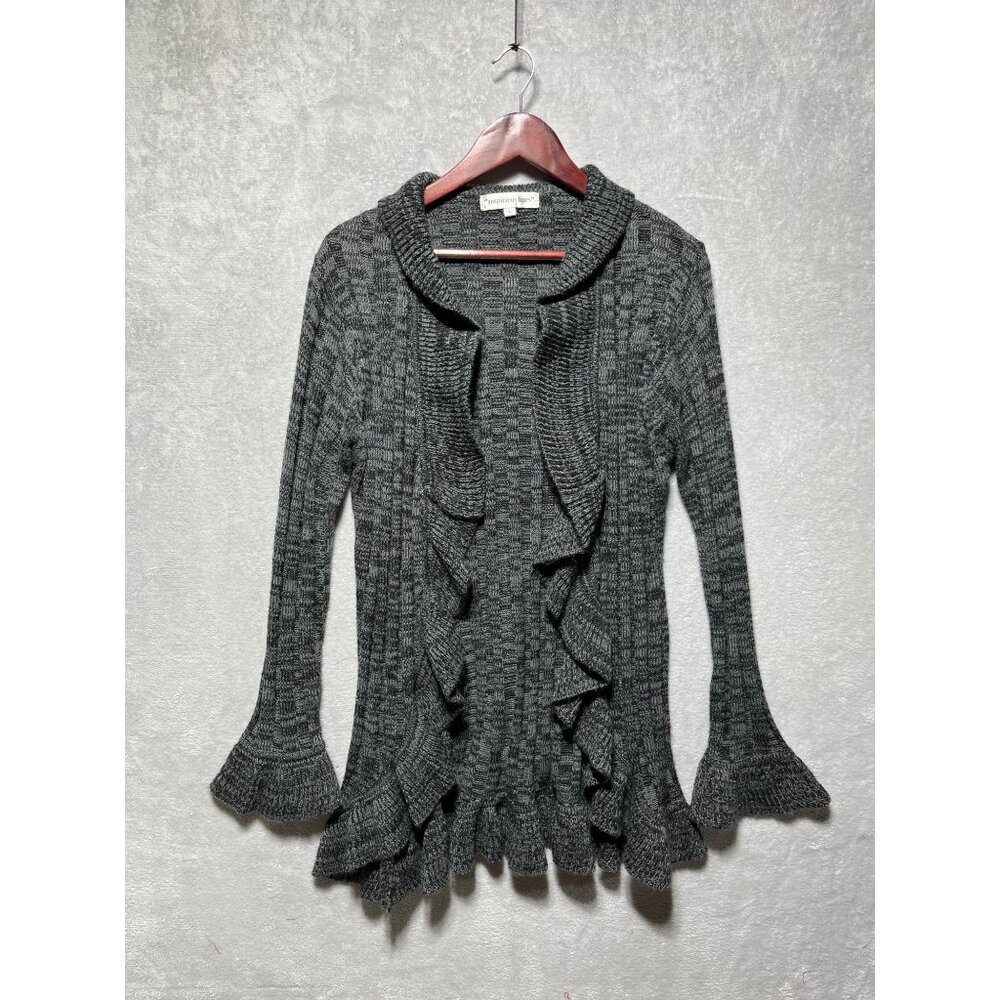 Suspicious Lines Womens Large Maternity Gray Marled Ruffled Cardigan Sweater
